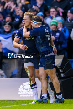 2024-02-24 - Duhan van der Merwe is congratulated by Rory Darge of Scotland after scoring his second try during the 2024 Six nations Championship, rugby union match between Scotland and England on 24 February 2024 at Scottish Gas Murrayfield in Edinburgh, Scotland - RUGBY - SIX NATIONS 2024 - SCOTLAND V ENGLAND - SIX NATIONS - RUGBY