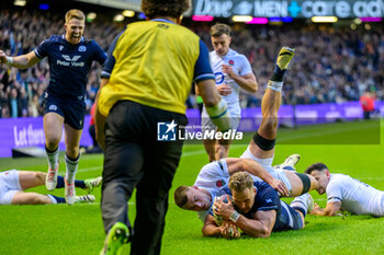 2024-02-24 - Duhan van der Merwe of Scotland scores a try during the 2024 Six nations Championship, rugby union match between Scotland and England on 24 February 2024 at Scottish Gas Murrayfield in Edinburgh, Scotland - RUGBY - SIX NATIONS 2024 - SCOTLAND V ENGLAND - SIX NATIONS - RUGBY