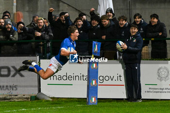 2024-03-08 - Mirko Belloni ( Italia U20 ) scores a try during the Six Nations Under 20s Championship match between Italy U20 and Scotland U20 on 8 march at Stadio Monigo in Treviso, Italy - U20 SIX NATIONS - ITALY VS SCOTLAND - SIX NATIONS - RUGBY