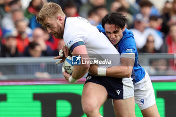 2024-03-09 - Rome, Italy 09.03.2024: Finlay Doyle (SCO) fights for the ball Mirko Belloni (ITA) during the Guinness Six Nations 2024 tournament match between Italy and Scotland at Stadio Olimpico on March 09, 2024 in Rome, Italy.
 - ITALY VS SCOTLAND - SIX NATIONS - RUGBY