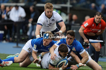 2024-03-09 - Rome, Italy 09.03.2024: Findlay Thomson (SCO) tackled by Martino Pucciariello (ITA) during the Guinness Six Nations 2024 tournament match between Italy and Scotland at Stadio Olimpico on March 09, 2024 in Rome, Italy.
 - ITALY VS SCOTLAND - SIX NATIONS - RUGBY
