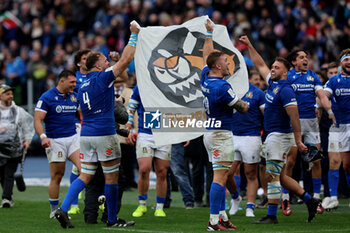 2024-03-09 - Rome, Italy 09.03.2024: Italy celebrates the victory at the end of the Guinness Six Nations 2024 tournament match between Italy and Scotland at Stadio Olimpico on March 09, 2024 in Rome, Italy.
 - ITALY VS SCOTLAND - SIX NATIONS - RUGBY