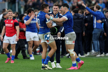2024-03-09 - Rome, Italy 09.03.2024: Italy players Juan Ignacio BREX (italy), Tommaso MENONCELLO (italy) celebrates the victory at the end of the Guinness Six Nations 2024 tournament match between Italy and Scotland at Stadio Olimpico on March 09, 2024 in Rome, Italy.
 - ITALY VS SCOTLAND - SIX NATIONS - RUGBY