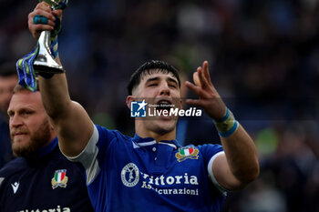 2024-03-09 - Rome, Italy 09.03.2024: Tommaso MENONCELLO (italy) celebrates the victory at the end of the Guinness Six Nations 2024 tournament match between Italy and Scotland at Stadio Olimpico on March 09, 2024 in Rome, Italy.
 - ITALY VS SCOTLAND - SIX NATIONS - RUGBY