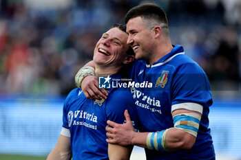 2024-03-09 - Rome, Italy 09.03.2024: Paolo GARBISI (italy), Giosue ZILOCCHI (italy) celebrates the victory at the end of the Guinness Six Nations 2024 tournament match between Italy and Scotland at Stadio Olimpico on March 09, 2024 in Rome, Italy.
 - ITALY VS SCOTLAND - SIX NATIONS - RUGBY