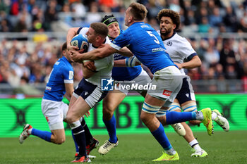 2024-03-09 - Rome, Italy 09.03.2024: Finn Russell (cc) (Scotland) fights for the ball with Federico RUZZA (italy) during the Guinness Six Nations 2024 tournament match between Italy and Scotland at Stadio Olimpico on March 09, 2024 in Rome, Italy.
 - ITALY VS SCOTLAND - SIX NATIONS - RUGBY