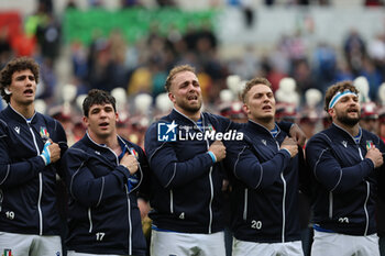 2024-03-09 - Rome, Italy 09.03.2024: Italian players sing the Italian anthem first the Guinness Six Nations 2024 tournament match between Italy and Scotland at Stadio Olimpico on March 09, 2024 in Rome, Italy.
 - ITALY VS SCOTLAND - SIX NATIONS - RUGBY