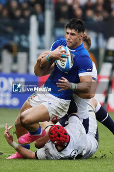 2024-03-09 - Tommaso Menoncello of Italy in action during the 2024 Six nations Championship, rugby union match between Italy and Scotland on March 9, 2024 at Stadio Olimpico in Rome, Italy - RUGBY - SIX NATIONS 2024 - ITALY V SCOTLAND - SIX NATIONS - RUGBY