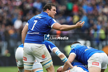 2024-03-09 - Michele Lamaro of Italy gestures during the 2024 Six nations Championship, rugby union match between Italy and Scotland on March 9, 2024 at Stadio Olimpico in Rome, Italy - RUGBY - SIX NATIONS 2024 - ITALY V SCOTLAND - SIX NATIONS - RUGBY