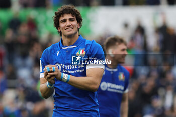 2024-03-09 - Andrea Zambonin of Italy greets his fans at the end of the 2024 Six nations Championship, rugby union match between Italy and Scotland on March 9, 2024 at Stadio Olimpico in Rome, Italy - RUGBY - SIX NATIONS 2024 - ITALY V SCOTLAND - SIX NATIONS - RUGBY