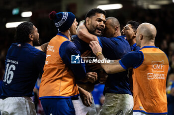 2024-03-10 - Romain Taofifenua of France celebrates scoring his sides fourth try during the 2024 Six nations Championship, rugby union match between Wales and France on 10 March 2024 at Millenium Stadium in Cardiff, Wales - RUGBY - SIX NATIONS 2024 - WALES V FRANCE - SIX NATIONS - RUGBY