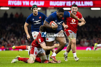 10/03/2024 - Georges-Henri Colombe of France under pressure from Will Rowlands of Wales during the 2024 Six nations Championship, rugby union match between Wales and France on 10 March 2024 at Millenium Stadium in Cardiff, Wales - RUGBY - SIX NATIONS 2024 - WALES V FRANCE - 6 NAZIONI - RUGBY