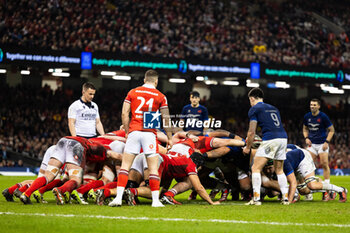 2024-03-10 - Nolann Le Garrec of France waits to put in at a scrum during the 2024 Six nations Championship, rugby union match between Wales and France on 10 March 2024 at Millenium Stadium in Cardiff, Wales - RUGBY - SIX NATIONS 2024 - WALES V FRANCE - SIX NATIONS - RUGBY