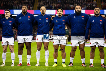 10/03/2024 - Nolann Le Garrec, Georges-Henri Colombe, Gael Fickou, Yoram Moefana, Uini Atonio, Peato Mauvaka of France during the 2024 Six nations Championship, rugby union match between Wales and France on 10 March 2024 at Millenium Stadium in Cardiff, Wales - RUGBY - SIX NATIONS 2024 - WALES V FRANCE - 6 NAZIONI - RUGBY