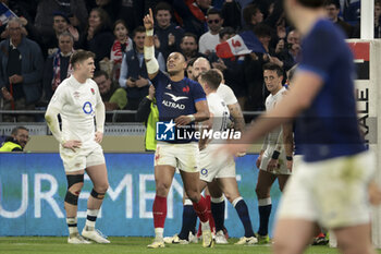 16/03/2024 - Gael Fickou of France celebrates his try during the 2024 Six nations Championship, rugby union match between France and England on March 16, 2024 at Groupama stadium in Décines-Charpieu near Lyon, France - RUGBY - SIX NATIONS 2024 - FRANCE V ENGLAND - 6 NAZIONI - RUGBY
