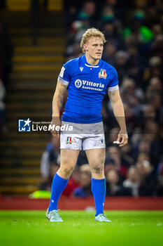 2024-03-16 - Louis Lynagh of Italy during the 2024 Six nations Championship, rugby union match between Wales and Italy on 16 March 2024 at Millenium Stadium in Cardiff, Wales - RUGBY - SIX NATIONS 2024 - WALES V ITALY - SIX NATIONS - RUGBY