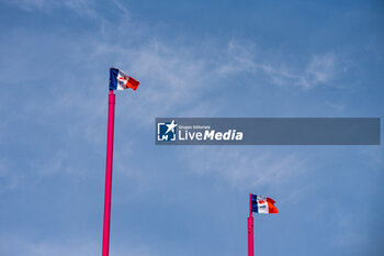 2024-04-14 - The French flags ahead of the Women's Six Nations 2024, rugby union match between France and Italy on April 14, 2024 at Jean Bouin stadium in Paris, France - RUGBY - WOMEN'S SIX NATIONS 2024 - FRANCE V ITALY - SIX NATIONS - RUGBY