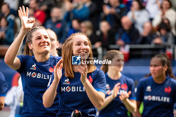 14/04/2024 - Gaelle Hermet of France and Pauline Bourdon Sansus of France celebrate the victory after the Women's Six Nations 2024, rugby union match between France and Italy on April 14, 2024 at Jean Bouin stadium in Paris, France - RUGBY - WOMEN'S SIX NATIONS 2024 - FRANCE V ITALY - 6 NAZIONI - RUGBY