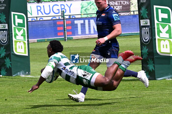 2024-06-01 - Try of Onisi Ratave ( Benetton Rugby ) during the URC game between BENETTON RUGBY and Edinburgh Rugby at Monigo Stadium, Italy on June 1, 2024 - BENETTON RUGBY VS EDINBURGH RUGBY - UNITED RUGBY CHAMPIONSHIP - RUGBY