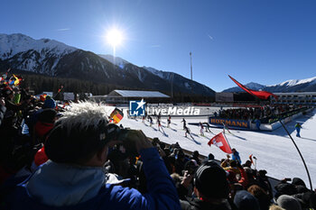 2024-01-20 - A view from Antholz Biathlon principal stand during the start of the race - IBU BIATHLON WORLD CUP 2024 - SINGLE MIXED RELAY (W+M) - BIATHLON - WINTER SPORTS