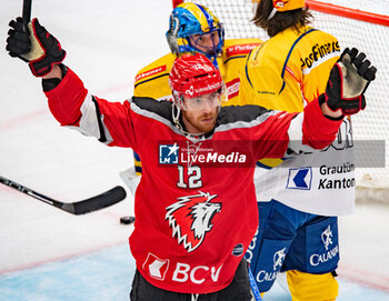 2024-01-23 - Lausanne Switzerland, 01/23/2024: Michael Raff of Lausanne HC #12 celebrates his point during Lausanne HC Versus HC Davos. The match of the 40th day of the 2023-2024 season took place at the Vaudoise Arena in Lausanne between Lausanne HC and HC Davos - SWISS NATIONAL LEAGUE - LAUSANNE HC VS HC DAVOS - ICE HOCKEY - WINTER SPORTS