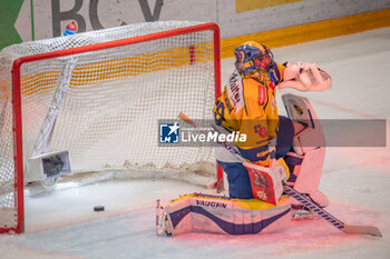 2024-01-23 - Lausanne Switzerland, 01/23/2024: Sandro Aeschilman (goalie) of HC Davos #29 concedes a goal during Lausanne HC Versus HC Davos. The match of the 40th day of the 2023-2024 season took place at the Vaudoise Arena in Lausanne between Lausanne HC and HC Davos. - SWISS NATIONAL LEAGUE - LAUSANNE HC VS HC DAVOS - ICE HOCKEY - WINTER SPORTS