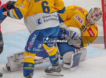 2024-01-23 - Lausanne Switzerland, 01/23/2024: Gilles Sean (goalie) of HC Davos #91 makes a stop during Lausanne HC Versus HC Davos. The match of the 40th day of the 2023-2024 season took place at the Vaudoise Arena in Lausanne between Lausanne HC and HC Davos. - SWISS NATIONAL LEAGUE - LAUSANNE HC VS HC DAVOS - ICE HOCKEY - WINTER SPORTS