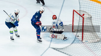 2024-04-24 - Valentin CLAIREAUX of France scoring the winning goal during the International Friendly Ice Hockey match between France and Slovenia on April 24, 2024 at Aren’Ice in Cergy-Pontoise, France - ICE HOCKEY - FRIENDLY GAME - FRANCE V SLOVENIA - ICE HOCKEY - WINTER SPORTS