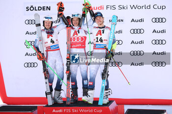 2024-10-27 - FIS Ski World Cup 2024-2025 - Men 's World Cup giant slalom Solden Saturday 27 October 2024 Podium First place: Steen Olson Alexander (NOR) Second place: Henrik Kristoffersen (NOR) Third place: Mc Grath Atle Lie (NOR) - GIANTS SLALOM MEN WORLD CUP - ALPINE SKIING - WINTER SPORTS