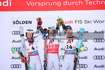 2024-10-27 - FIS Ski World Cup 2024-2025 - Men 's World Cup giant slalom Solden Saturday 27 October 2024 Podium First place: Steen Olson Alexander (NOR) Second place: Henrik Kristoffersen (NOR) Third place: Mc Grath Atle Lie (NOR) - GIANTS SLALOM MEN WORLD CUP - ALPINE SKIING - WINTER SPORTS