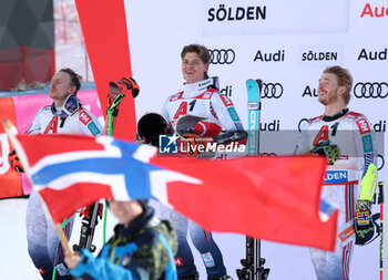 2024-10-27 - FIS Ski World Cup 2024-2025 - Men 's World Cup giant slalom Solden Saturday 27 October 2024 Podium First place: Steen Olson Alexander (NOR) Second place: Henrik Kristoffersen (NOR) Third place: Mc Grath Atle Lie (NOR) - GIANTS SLALOM MEN WORLD CUP - ALPINE SKIING - WINTER SPORTS