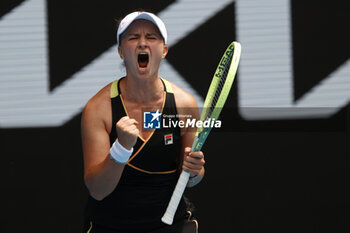 2024-01-14 - Barbora Krejcikova (CZE) In action during their round one singles match against Mai Hontana (JPN) on day one of the 2024 Australian Open at Melbourne Park on January 14, 2024 in Melbourne, Australia. - AUSTRALIAN OPEN - INTERNATIONALS - TENNIS