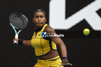 2024-01-21 - Coco Gauff (USA) in action during their round four singles match against Magdalena Frech (POL) - AUSTRALIAN OPEN - INTERNATIONALS - TENNIS