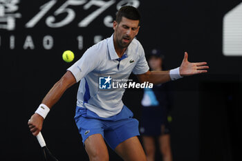 2024-01-23 - Novak Djokovic (SRB) in action during their quarterfinals match against Tayor Fritz (USA) - AUSTRALIAN OPEN - INTERNATIONALS - TENNIS