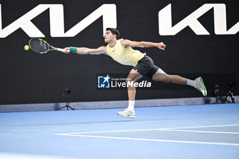 2024-01-18 - Carlos Alcaraz of Spain during the Australian Open AO 2024 Grand Slam tennis tournament on January 18, 2024 at Melbourne Park in Australia. Photo Victor Joly / DPPI - TENNIS - AUSTRALIAN OPEN 2024 - WEEK 1 - INTERNATIONALS - TENNIS