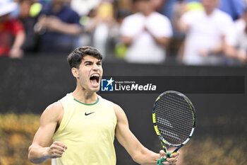 2024-01-18 - Carlos Alcaraz of Spain celebrates his victory during the Australian Open AO 2024 Grand Slam tennis tournament on January 18, 2024 at Melbourne Park in Australia. Photo Victor Joly / DPPI - TENNIS - AUSTRALIAN OPEN 2024 - WEEK 1 - INTERNATIONALS - TENNIS