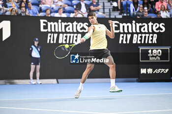 2024-01-18 - Carlos Alcaraz of Spain during the Australian Open AO 2024 Grand Slam tennis tournament on January 18, 2024 at Melbourne Park in Australia. Photo Victor Joly / DPPI - TENNIS - AUSTRALIAN OPEN 2024 - WEEK 1 - INTERNATIONALS - TENNIS