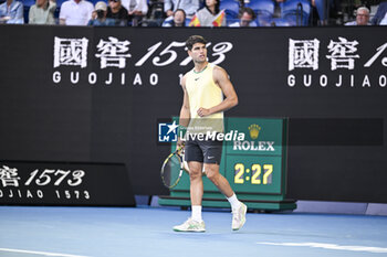 2024-01-18 - Carlos Alcaraz of Spain during the Australian Open AO 2024 Grand Slam tennis tournament on January 18, 2024 at Melbourne Park in Australia. Photo Victor Joly / DPPI - TENNIS - AUSTRALIAN OPEN 2024 - WEEK 1 - INTERNATIONALS - TENNIS