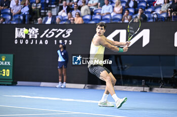 2024-01-18 - Carlos Alcaraz of Spain during the Australian Open AO 2024 Grand Slam tennis tournament on January 18, 2024 at Melbourne Park in Australia. Photo Victor Joly / DPPI - TENNIS - AUSTRALIAN OPEN 2024 - WEEK 1 - INTERNATIONALS - TENNIS