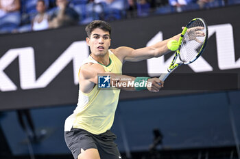 2024-01-18 - Carlos Alcaraz of Spain during the Australian Open AO 2024 Grand Slam tennis tournament on January 18, 2024 at Melbourne Park in Australia. Photo Victor Joly / DPPI - TENNIS - AUSTRALIAN OPEN 2024 - WEEK 1 - INTERNATIONALS - TENNIS