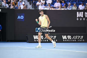 2024-01-18 - Carlos Alcaraz of Spain during the Australian Open AO 2024 Grand Slam tennis tournament on January 18, 2024 at Melbourne Park in Australia. Photo Victor Joly / DPPI - TENNIS - AUSTRALIAN OPEN 2024 - WEEK 1 - INTERNATIONALS - TENNIS