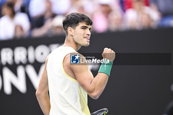 2024-01-18 - Carlos Alcaraz of Spain during the Australian Open AO 2024 Grand Slam tennis tournament on January 18, 2024 at Melbourne Park in Australia. Photo Victor Joly / DPPI - TENNIS - AUSTRALIAN OPEN 2024 - WEEK 1 - INTERNATIONALS - TENNIS