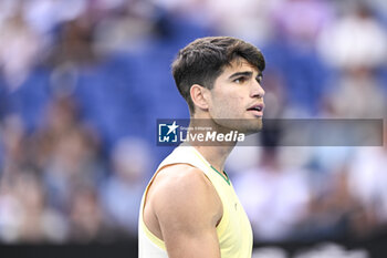 2024-01-18 - Carlos Alcaraz of Spain during the Australian Open AO 2024 Grand Slam tennis tournament on January 18, 2024 at Melbourne Park in Australia. Photo Victor Joly / DPPI - TENNIS - AUSTRALIAN OPEN 2024 - WEEK 1 - INTERNATIONALS - TENNIS