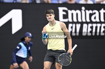 2024-01-18 - Carlos Alcaraz of Spain during the Australian Open AO 2024 Grand Slam tennis tournament on January 18, 2024 at Melbourne Park in Australia. Photo Victor Joly / DPPI - TENNIS - AUSTRALIAN OPEN 2024 - WEEK 1 - INTERNATIONALS - TENNIS