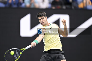 2024-01-18 - Carlos Alcaraz of Spain during the Australian Open AO 2024 Grand Slam tennis tournament on January 18, 2024 at Melbourne Park in Australia. Photo Victor Joly / DPPI - TENNIS - AUSTRALIAN OPEN 2024 - WEEK 1 - INTERNATIONALS - TENNIS