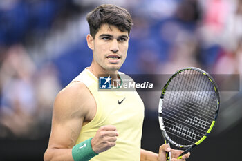 2024-01-18 - Carlos Alcaraz of Spain celebrates his victory during the Australian Open AO 2024 Grand Slam tennis tournament on January 18, 2024 at Melbourne Park in Australia. Photo Victor Joly / DPPI - TENNIS - AUSTRALIAN OPEN 2024 - WEEK 1 - INTERNATIONALS - TENNIS