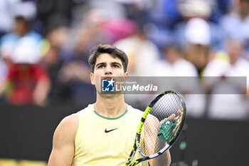 2024-01-18 - Carlos Alcaraz of Spain celebrates his victory during the Australian Open AO 2024 Grand Slam tennis tournament on January 18, 2024 at Melbourne Park in Australia. Photo Victor Joly / DPPI - TENNIS - AUSTRALIAN OPEN 2024 - WEEK 1 - INTERNATIONALS - TENNIS