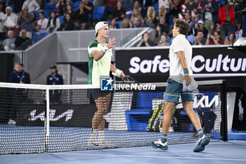 2024-01-18 - Holger Rune and Arthur Cazaux during the Australian Open AO 2024 Grand Slam tennis tournament on January 18, 2024 at Melbourne Park in Australia. Photo Victor Joly / DPPI - TENNIS - AUSTRALIAN OPEN 2024 - WEEK 1 - INTERNATIONALS - TENNIS