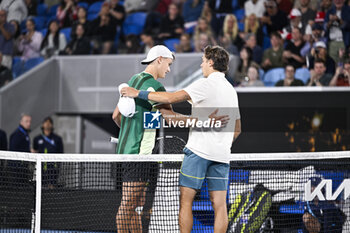 2024-01-18 - Holger Rune and Arthur Cazaux during the Australian Open AO 2024 Grand Slam tennis tournament on January 18, 2024 at Melbourne Park in Australia. Photo Victor Joly / DPPI - TENNIS - AUSTRALIAN OPEN 2024 - WEEK 1 - INTERNATIONALS - TENNIS