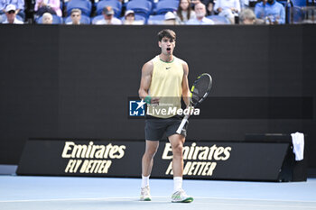 2024-01-18 - Carlos Alcaraz of Spain during the Australian Open AO 2024 Grand Slam tennis tournament on January 18, 2024 at Melbourne Park in Australia. Photo Victor Joly / DPPI - TENNIS - AUSTRALIAN OPEN 2024 - WEEK 1 - INTERNATIONALS - TENNIS